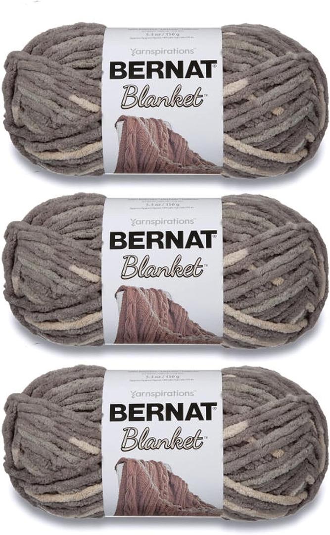 Bernat Blanket Yarn Super Bulky Soft Chenille Yarn, Silver Steel, 3-Pack