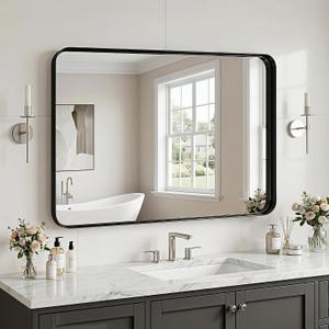 Suidia Bathroom Mirror, 24" x 36" Wall Mirror Metal Framed, Bathroom Vanity Mirror for Living Room Bedroom Bathroom Entryway, Black, Rounded Corner Style