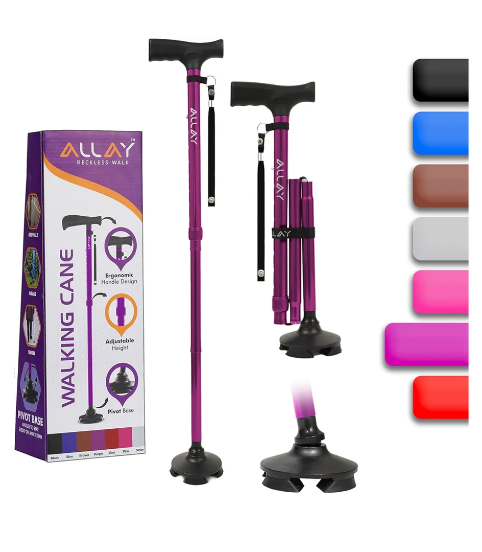 Allay Walking Cane for Men & Women - Foldable, Adjustable, Collapsible Walking Canes for Seniors Balance, Free Standing, Pivot Tip, Heavy Duty, with Travel Bag | Walking Sticks for Seniors & Adults