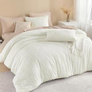 Litanika Ivory King Size Comforter Set, 3 Pieces Tufted Boho Farmhouse Bedding Comforter Sets, Lightweight Fluffy Comforter Bed Set for All Season (104x90In Comforter and 2 Pillowcases)