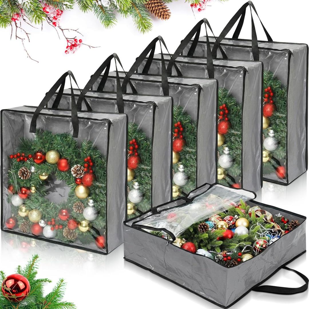 Oversized 6 Pack Storage Bags with Zipper 25 Gallon Tote Bags for Easter Wreaths Decorations Clothes Moving Travel Camping Essentials Packing Supplies, 26 x 26 x 8.7 Inches(Gray)
