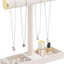 Coward Jewelry Organizer Stand, Velvet Necklace Bracelet Watch Ring Display Holder with Tray, Multi-use Jewelry Display Stand for Women (Beige)