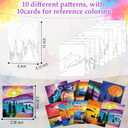 Ctosree 72 Pcs Colorful Sky Paint and Sip Kit for Adults 8'' x 10'' Pre Drawn Canvas for Painting DIY Pre Printed Canvas for Party Favor Afro Acrylic Painting Kit Wood Easel Brushes Date Night Bulk