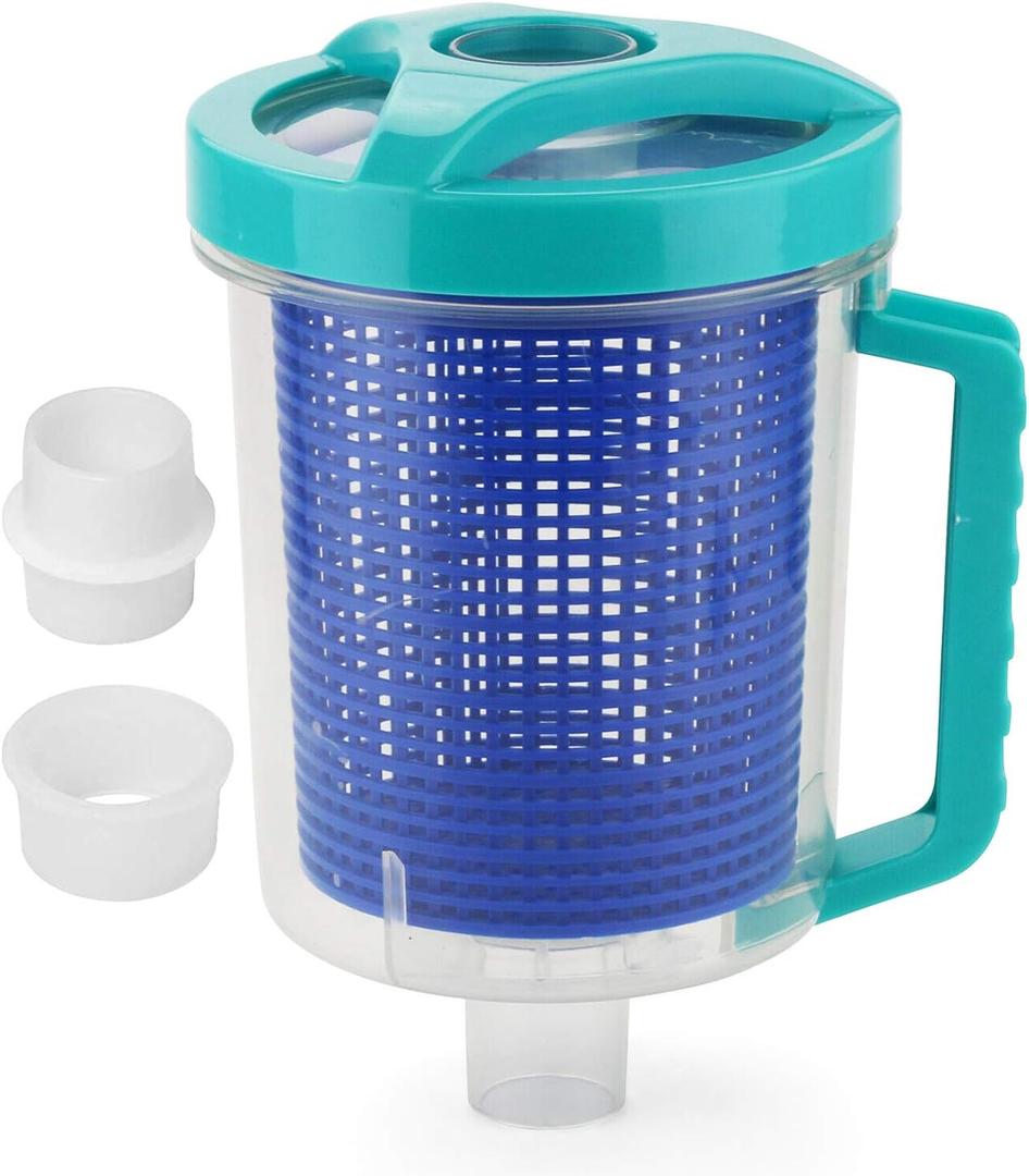 BeadChica Pool Leaf Canister Catcher for Pool Vacuum with Mesh Basket, in-line Leaf Catcher for Swimming Pool Cleaner, Fits Suction Manual & Automatic Pool Cleaners (blue)