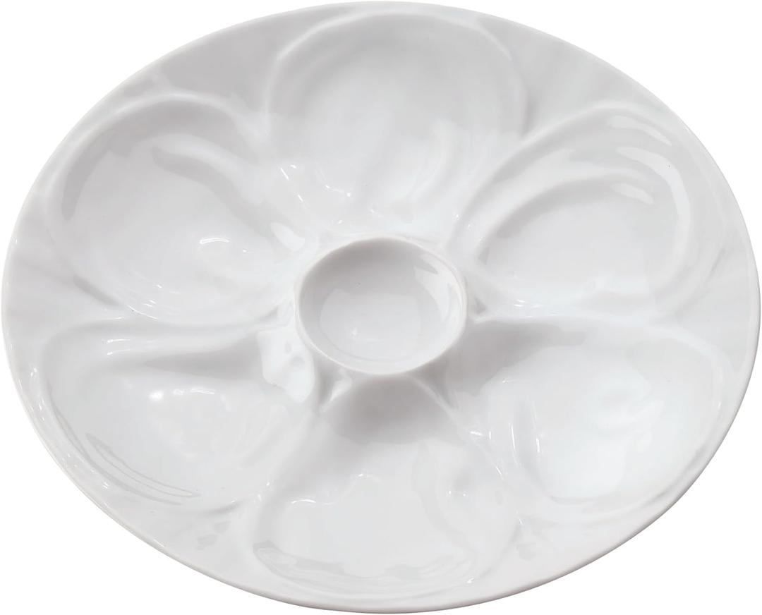 Maine Man Oyster Plate, Fine Porcelain, 6-Well Serving Dish For Preparing And Enjoying Oysters And Sauces