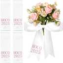 4 Pcs Bow Homecoming Mum Prom Bouquet Ribbon Supplies 3x42 Inch Flamingo Pink HOCO 2025 Silk Ribbon Bow for Bouquet Wrap DIY Crafts Back to School Homecoming Week Party Decorations