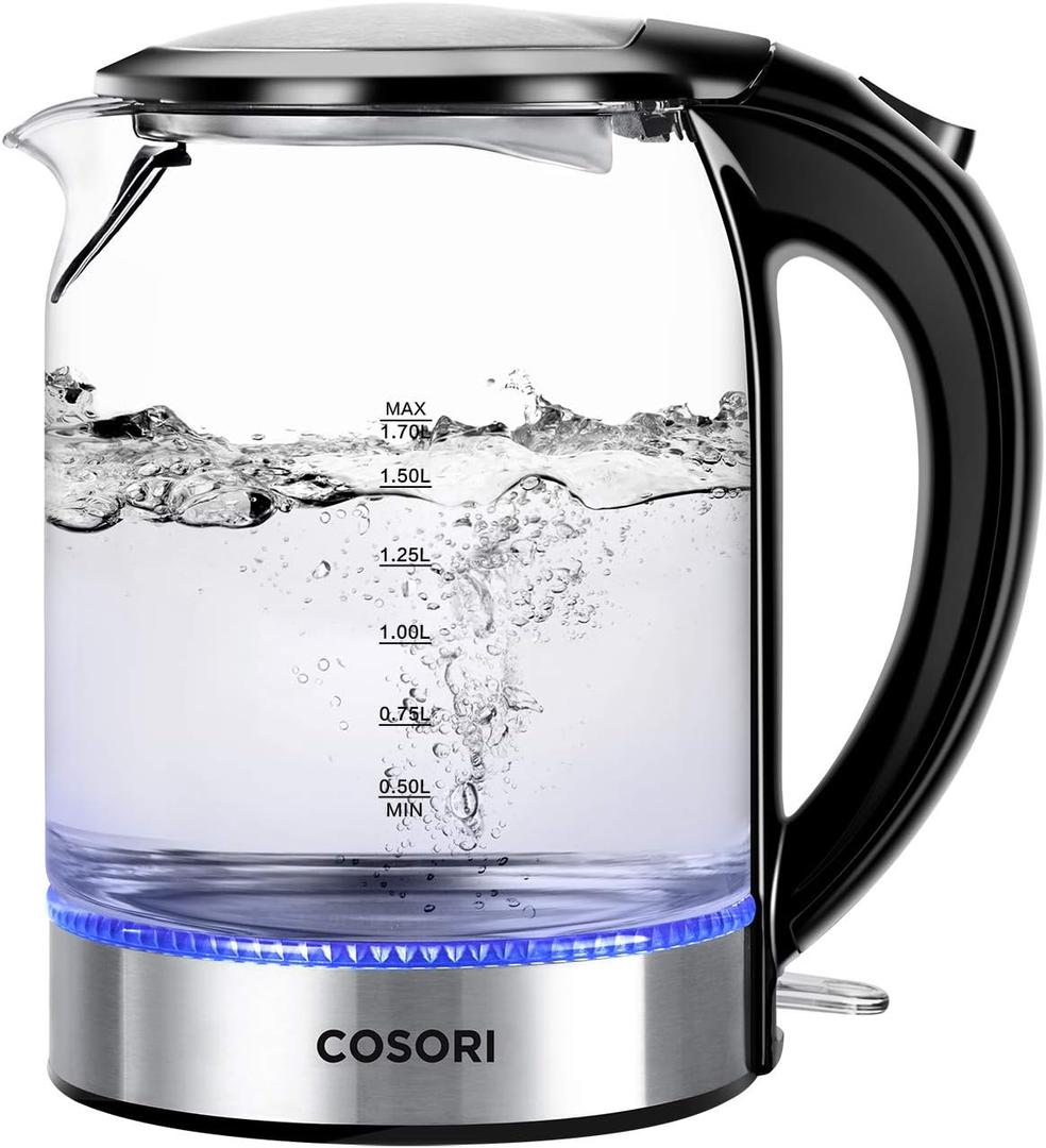 COSORI Speed-Boil Electric Tea Kettle, 1.7L Hot Water Kettle (BPA Free) 1500W Auto Shut-Off & Boil-Dry Protection, LED Indicator Inner Lid & Bottom, Transparent (1.8 Quarts)