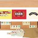 Hakan Turkish Okey Game Rummy Cube Game Rummy Cube Set with 4 Straight Wooden Racks Tile Holder and 106 Melamine Tiles Stones in Pouch, 13" x 3.15" x 2.36"