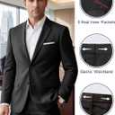 Mens 2 Piece Slim Fit Suit Two Button Formal Solid Suit Jacket Pants Set Wedding Work Prom Tuxedo Men (Black, L)