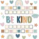 Boho Be Kind Bulletin Board Set Motivational Classroom Bulletin Board Decoration Boho Rainbow DIY Photos Crafts Cutouts for Back to School Nursery Kindergarten Office Home Chalkboard Wall Door Supply