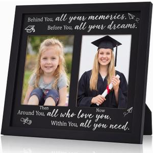 Wenqik Then and Now Graduation Picture Frame Double 5x7 Photo Frame Class of 2026 Graduation Gifts for Son Daughter High School College Graduates Wooden Photoframe Graduate Keepsake(Silver,Classic)