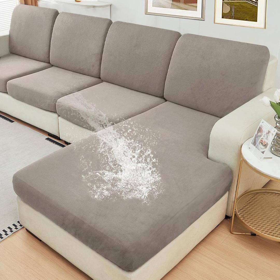 NAISI Waterproof Couch Cushion Covers Thick Velvet Fabric Washable Sofa Slipcovers Sectional Couch Covers for 3 Pieces Separate L Shape Couch Cover with Elastic Bottom(2 Seater + 1 Chaise,Light Taupe) NAISI Waterproof Couch Cushion Covers Thick Velvet Fabric Washable Sofa Slipcovers Sectional Couch Covers for 3 Pieces Separate L Shape Couch Cover with Elastic Bottom(2 Seater + 1 Chaise,Light Taupe)