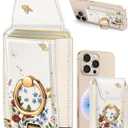 Shorogyt Compatible with Magsafe Wallet with Grip Magnetic Card Holder - Cute Phone Wallets with Ring Stand for iPhone 17/16/15/14/13/12 Series for Women Girls Retro Bouquet Design, Fit 7 Cards