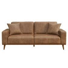 LakeView Sofa W/2 Self Pillows Color Saddle Pu, H-19.90"/W-38.40"/D-83"