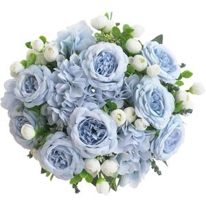 karoro 4 Bunches Peonies Artificial Flowers, Silk Peonies Flowers Fake Bouquet Faux Floral Arrangements for Centerpiece Table Wedding Party Home Decor (4, Blue White)