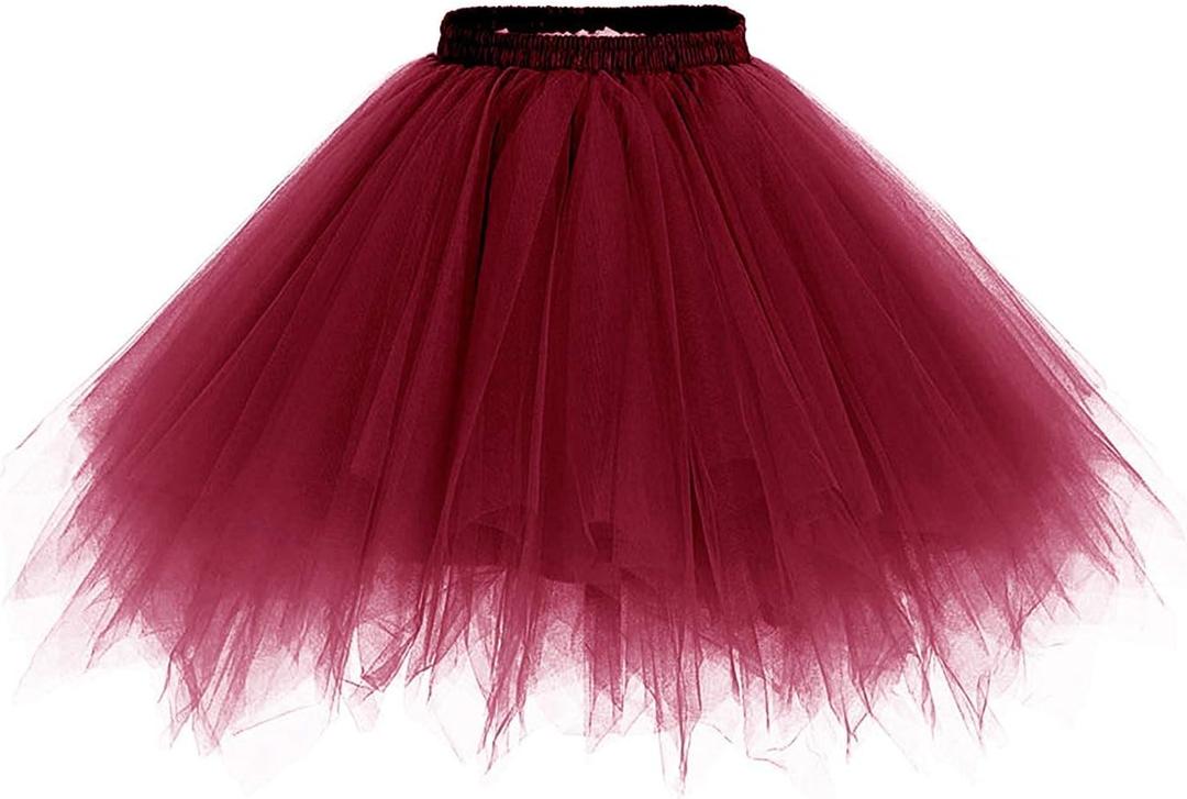 ChicWind Womens Colourful Halloween costumes Puffy Tutu Layered Tulle Petticoat Skirt for Party (Regular Size(US 0-18w), Burgundy)
