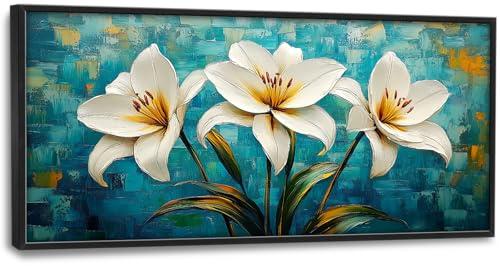 Large White Lily Wall Art for Living Room, Floral Aesthetics Canvas Oversized Wall Decor Flowers Modern Framed Pictures Painting Print Artwork for Bedroom Office 60"L x 30"W