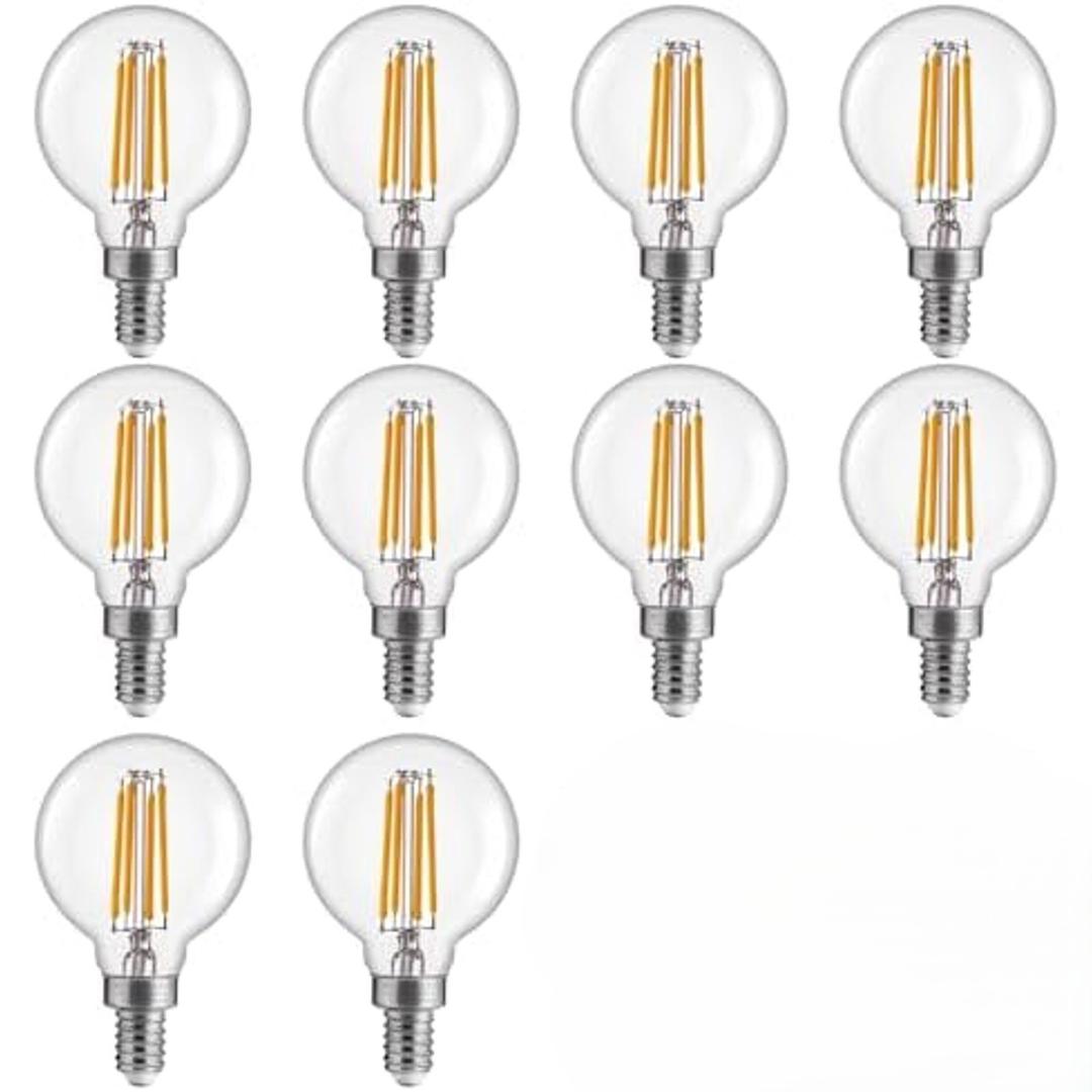 FLSNT 60W Equivalent LED Globe Candelabra Bulbs, Dimmable G16.5 LED E12 Chandelier Light Bulbs, 550LM, CRI90, 5.5W, AC 120V, 10 Pack, 2700K Soft White