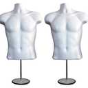 Male Mannequin Torso with Metal Stand Hollow Back Body Stackable Dress Form for Tshirt Display, Countertop, Craft Shows, Photos and Design, S-M Clothing Size (White, Set of 2)