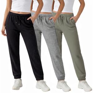 Common Stitch 3 Pack Fleece Elastic Cuff Joggers for Women  Deep Pockets, Tapered Fit, Elastic Drawstring Waist (Large, Black / Med. Heather Grey / Olive)