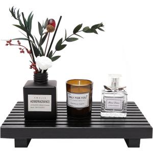 Renawe Black Bathroom Counter Organizer Wooden Display Pedesta Stand Kitchen Countertop Trays Farmhouse Wood Riser Dish Soap Dispenser Holder for Bathroom Decor Kitchen Sink Accessories Vanity Tray (10x6 inch)