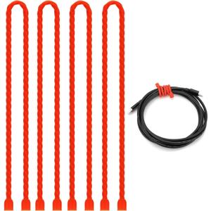 Gesipor 4 PCS 32-Inch Silicone Cable Ties Dia 6.5mm Reusable Steel-Core Rubber Twist Ties Bendable Cable Ties for Bundling and Holding, All Purpose Cord Tie for Indoor and Outdoor (Red)