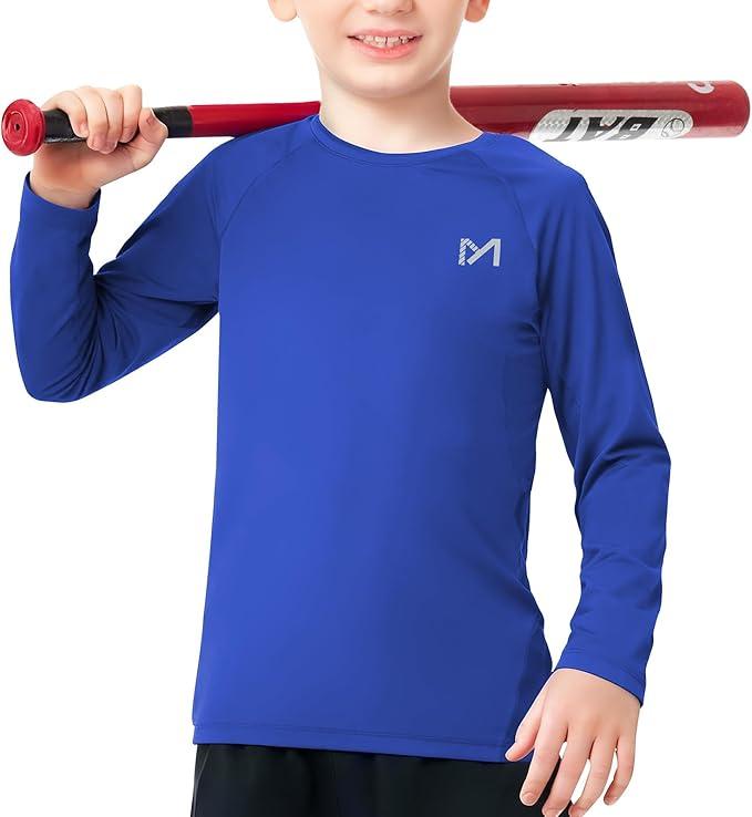 MEETYOO Boys Compression Shirt Long Sleeve Athletic Undershirt for Youth Kids Quick Dry Football Base Layer L