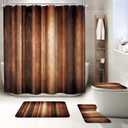 MESHELLY Brown 4Pcs Shower Curtain Sets Rustic Bronze Tan Ombre Stripe Rust Copper Earth Tone Bathroom Set Decor with Rug, Toilet Lid Cover, Bath Mat, Vintage Simple Bathroom Curtain with 12 Hooks