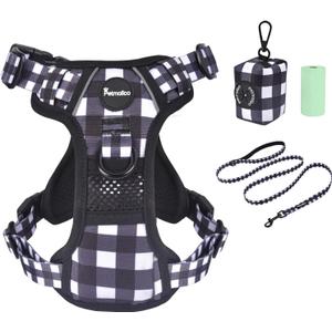 Petmolico No Pull Dog Harness Set with Leash Attachment Easy Control Handle Reflective Harness Vest Small Breed, Puppy Vest and Leash Set with Poop Bag Holder, Small - Plaid