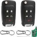 5 Button Keyless Entry Remote Control Flip Key Fob Replacement for Chevy Cruze Impala Malibu Sonic Equinox Camaro Buick Regal Encore Verano Lacrosse GMC Terrain 2010-2019 315MHz with Chip - 2 Pack