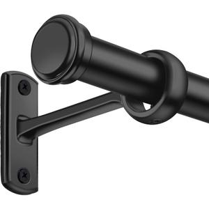 1 Inch Blackout Curtain Rods for Windows Patio, Adjustable Room Divider Curtain Rod Wall Mount & Ceiling Mount for Indoor & Outdoor, Black, 72" to 144"