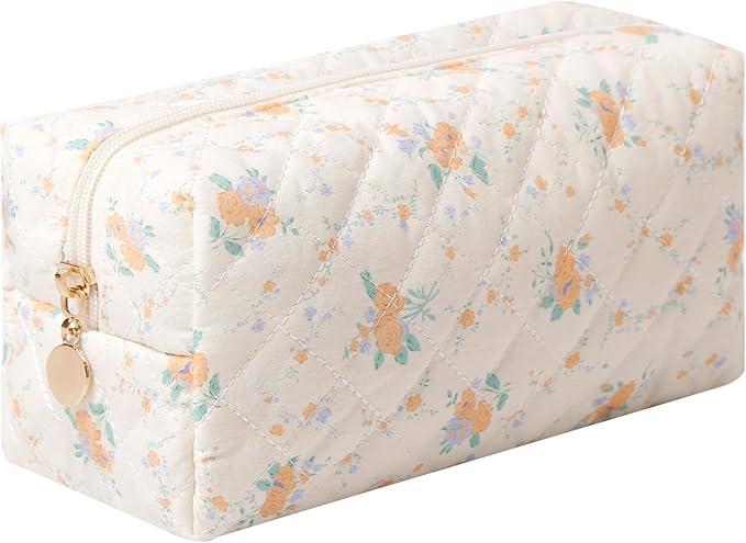 Dalulu Pencil Case Floral Cute Pencil Case Student Pen Pouch Makeup Pouch Cute Flower Office College Cosmetic Makeup Bag Organizer Large (Orange blossom)