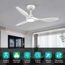Roomratv 42 Inch White Ceiling Fans with Lights, Remote Control,Reversible DC Motor,Dimmable,6 Speeds,Ultra Quiet,3 Blade Ceiling Fans for Bedroom,Living Room,Indoor Outdoor Patio