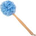 Loofah Back Scrubber for Shower, Wooden Long Handle Bath Sponge Lufa Shower Brush, Soft Nylon Mesh Back Cleaner Washer, Women & Men Exfoliating Luffa Pouf on a Stick for Body (Blue)