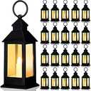 Hoolerry 24 Set Christmas Mini Lanterns with LED Candles 5.5'' Decorative Hanging Small Vintage Lantern Centerpiece Battery Powered for Wedding Table(Black)