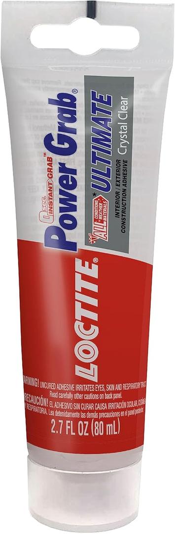 Loctite Power Grab Ultimate Crystal Clear Construction Adhesive, 2.7 fl oz Squeeze Tube, 1 Pack - Versatile Construction Glue for Glass, Wood, Metal & More