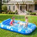 Inflatable Tanning Pool Lounger Float with Sprinkler & Canopy UPF50+, 77" x 48" Extra Large Tanning Pool Float for Adults, Sunbathing Water Lounge Bed with Pillow & Cup Holder for Backyard & Pool