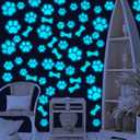 127 Glow in The Dark Dog Paw Stickers Luminous Removable Vinyl Wall Decals for Kids Nursery Bedroom(Blue Light)