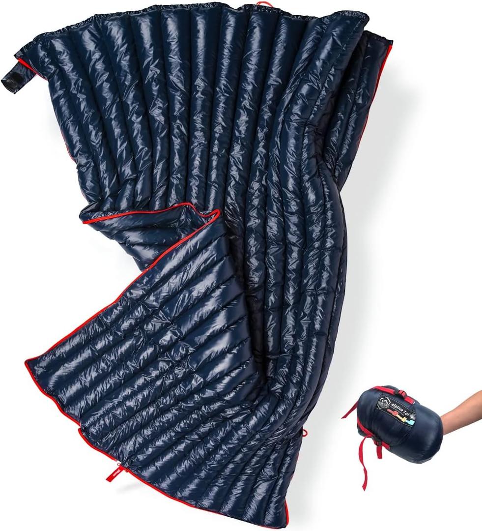 ZOOOBELIVES Ultralight Backpacking 32-50F Down Sleeping Bag - 27oz Ultra Compact 650 Fill Power Envelope Sleeping Bag for Hiking, Camping and Backcountry, Lightweight and Compressible Alplive T400, Navy