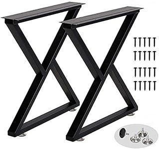 HOMEKAYT Metal Table Legs H28'' x W24'' Desk Legs Heavy Duty Furniture Legs Multiple Uses for Dinning,Kitchen Table-(Set of 2,Black)
