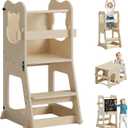 Smart Fendee Toddler Tower, 3 in 1 Kids Step Stool with Chalkboard and Safety Rail, Learning Standing Tower for Toddlers, Kids Kitchen Step Stool for Bathroom