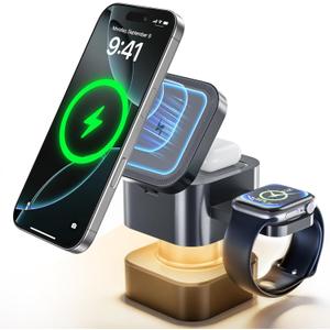 2026 4 in 1 Wireless Charging Station for Apple Compatible with Mag-safe Charger, 15W Fast Magnetic Charger for iPhone 17 16 15 14 13 12 Pro Max Plus, Apple Watch Ultra 11/10/9 SE & AirPods Pro (Gray)