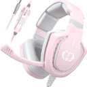 Pink Gaming Headset with Mic for Girls Women, Stereo Surround Sound Wired Over-Ear Headphones with Microphone, Bass, Compatible with PC Mac Computer PS5 Xbox PS4 Laptop