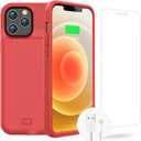 GIN FOXI iPhone 12 Pro Max 7000mAh Battery Case - Ultra-Slim, Rechargeable, Anti-Fall, Red (6.7 inch)