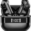 Wireless Earbuds, Bluetooth 5.4 Headphones HiFi Stereo, Bluetooth Earbuds with 4 ENC Mics, 48H Playtime Ear buds with LED Display Charging Case, IP7 Waterproof In Ear Earphones for Android iOS Black