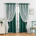indistar Home Blackout Curtains Double Layer Solid Sheer Grommet Top Window Curtain Panel Pair, 52Wx63L,Dark Green