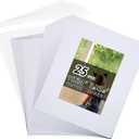 Acid Free 25 Pack 11x14 Pre-Cut Mat Board Show Kit for 8x10 Photos, Prints or Artworks, 25 Core Bevel Cut Matts and 25 Backing Boards and 25 Crystal Plastic Bags, White