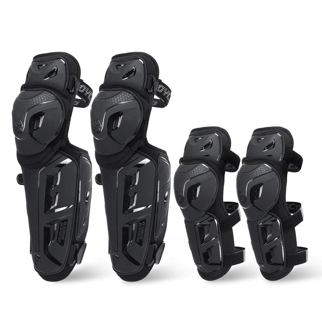 SCOYCO Motorcycle Knee Pads for Men - CE Level 1 Motocross Knee and Elbow Guards Protective Gear Armor with 45-180 Knee Flexibility Design Adjustable Elastic Band