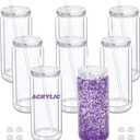 20 oz Acrylic Snowglobe Tumbler, 8 Pack Double Wall Snow Globe Cups with Pre Drilled Hole, Plastic Mason Jar Cups Can for Snow Globe Glitter DIY (Clear)
