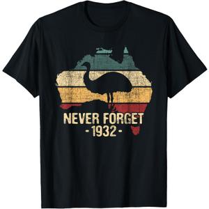 Funny Emu Shirts Never Forget 1932 Emu War Unisex Adults Emu Lover Zookeeper T-Shirt Black Medium